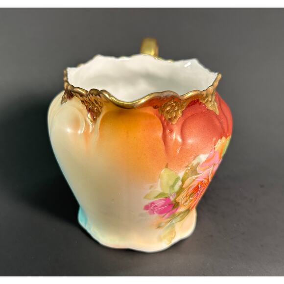 Victorian Rose Porcelain Creamer, German Three Crown - Satin China Gold Trim - Picture 4 of 9